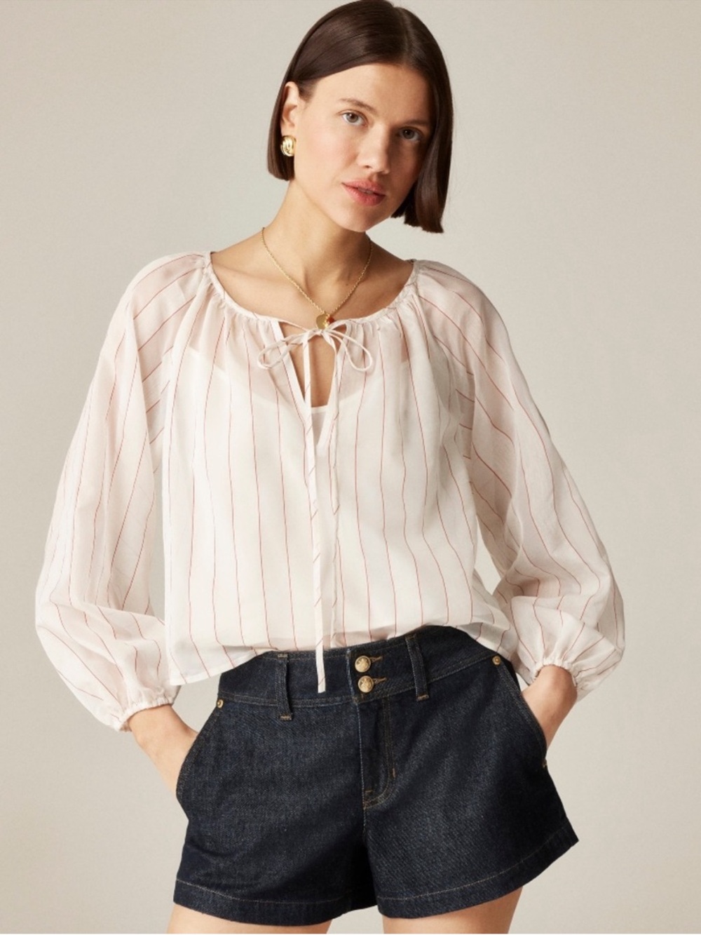 J. Crew White Blouse with Pink Stripes